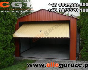 Garaż blaszany 3,5x6 dwuspadowy brązowy RAL8004 brama uchylna