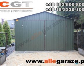 Garaż blaszany 4x6 dwuspadowy zielony RAL 6020 brama dwuskrzydłowa